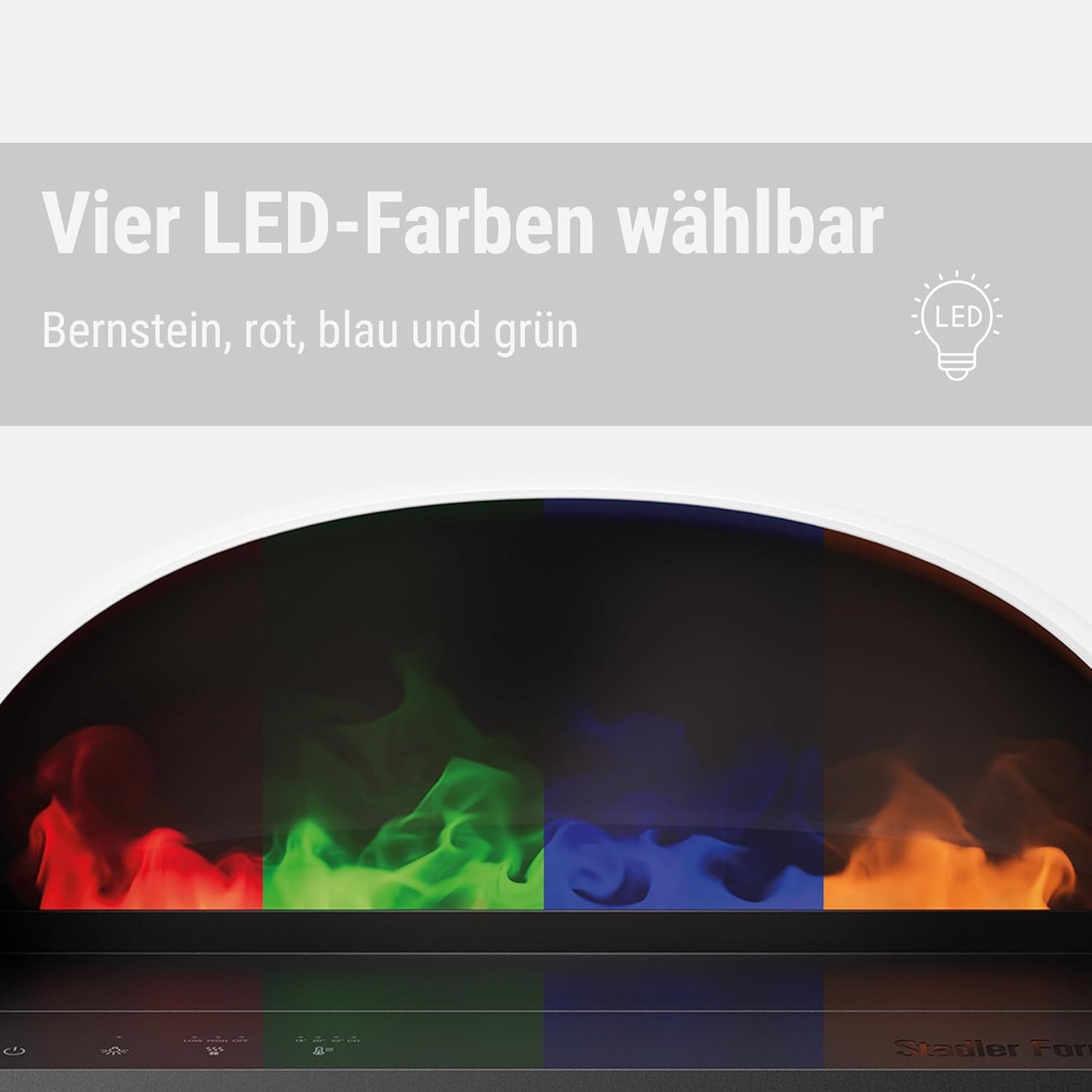 Kamin elektrisch, LED, Kaminfeuer-Optik, Fireplace, russfrei, leistungsstark, effiziente Temperaturregulierung, 4 Farben, weiß