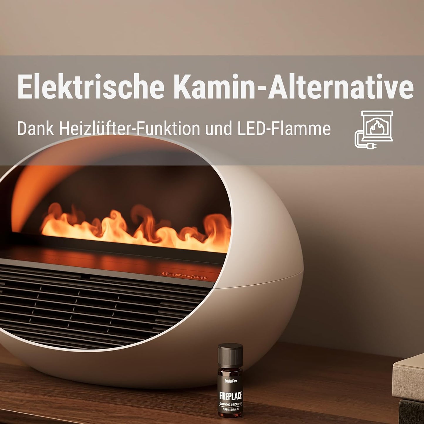 Kamin elektrisch, LED, Kaminfeuer-Optik, Fireplace, russfrei, leistungsstark, effiziente Temperaturregulierung, 4 Farben, weiß
