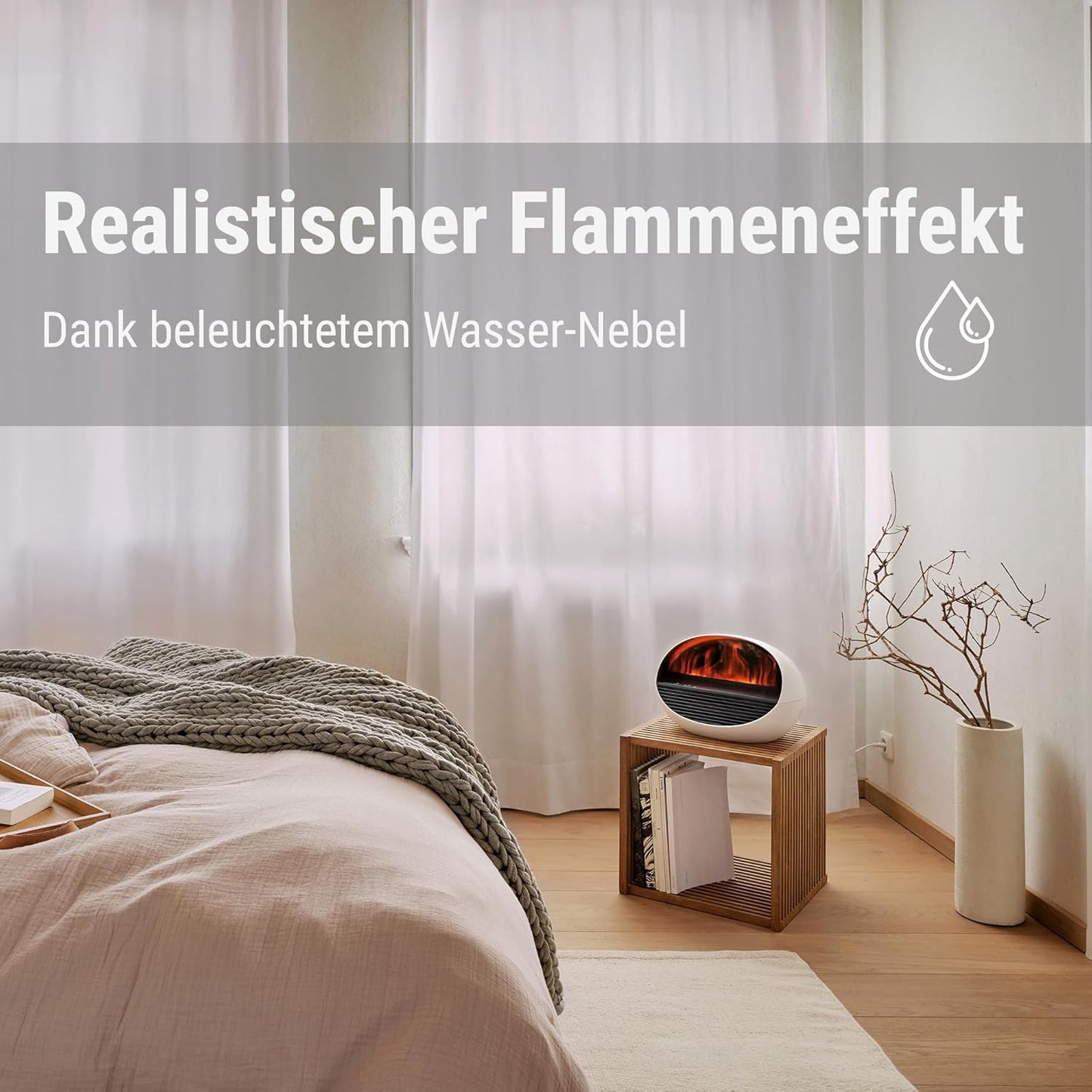 Kamin elektrisch, LED, Kaminfeuer-Optik, Fireplace, russfrei, leistungsstark, effiziente Temperaturregulierung, 4 Farben, weiß