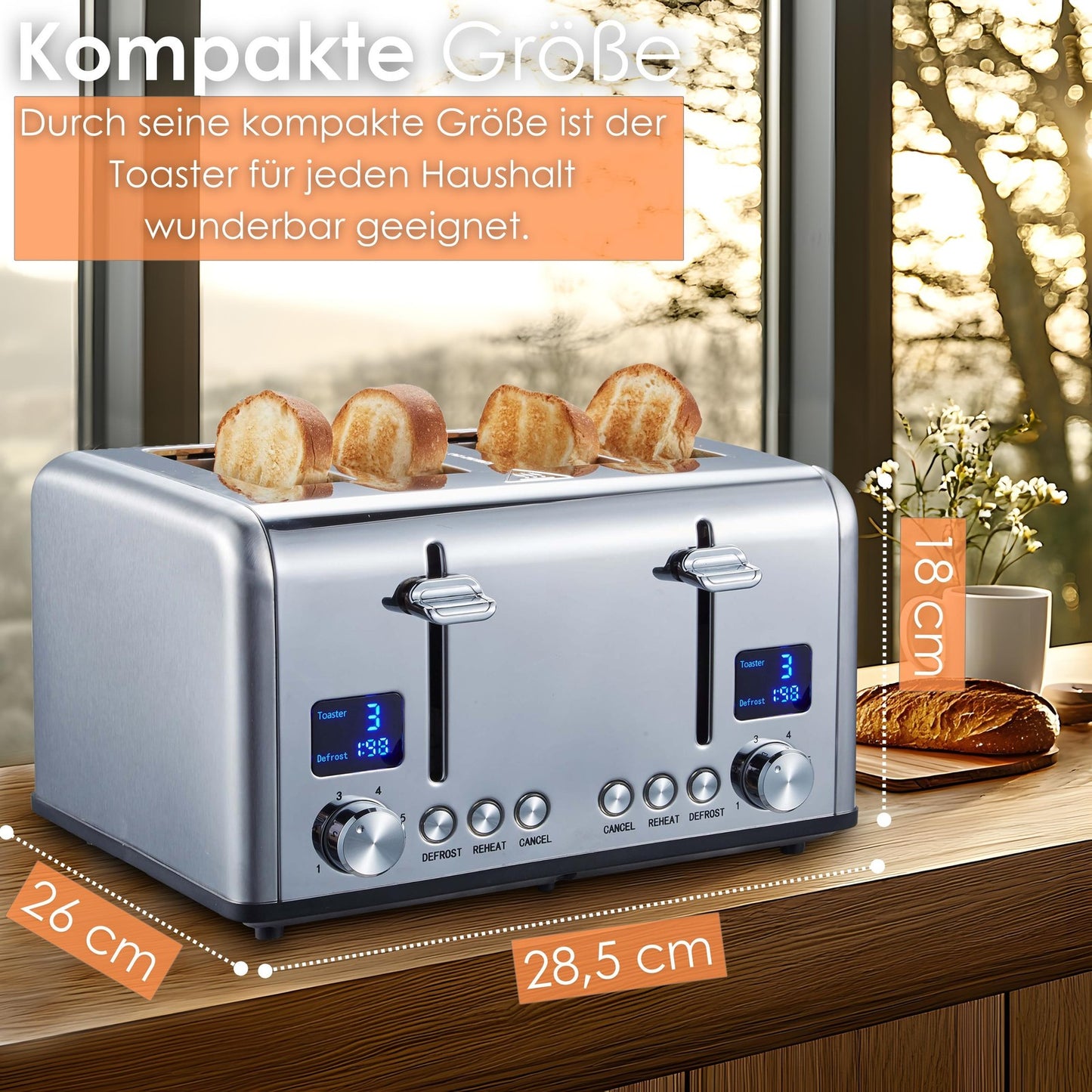 Toaster 4 Scheiben Toastautomat Brötchenaufsatz Krümelschublade