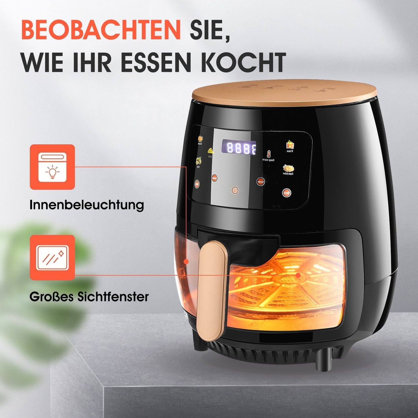 8L Heißluftfritteuse 1400W Heissluft Fritteusen Heißluft Ofen Friteuse Digitale