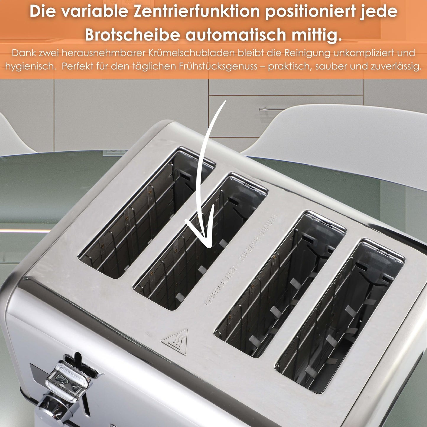 Toaster 4 Scheiben Toastautomat Brötchenaufsatz Krümelschublade