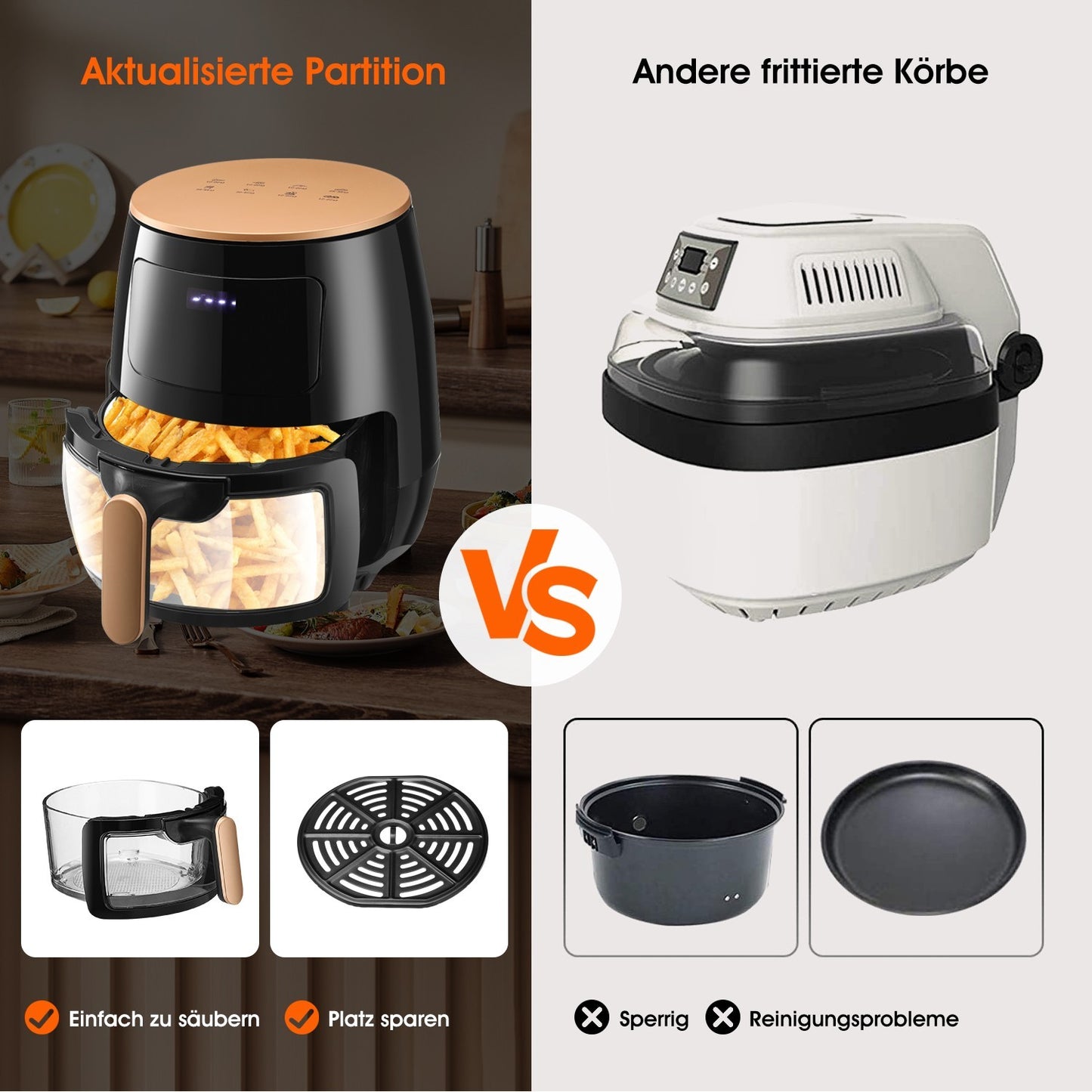 8L Heißluftfritteuse 1400W Heissluft Fritteusen Heißluft Ofen Friteuse Digitale