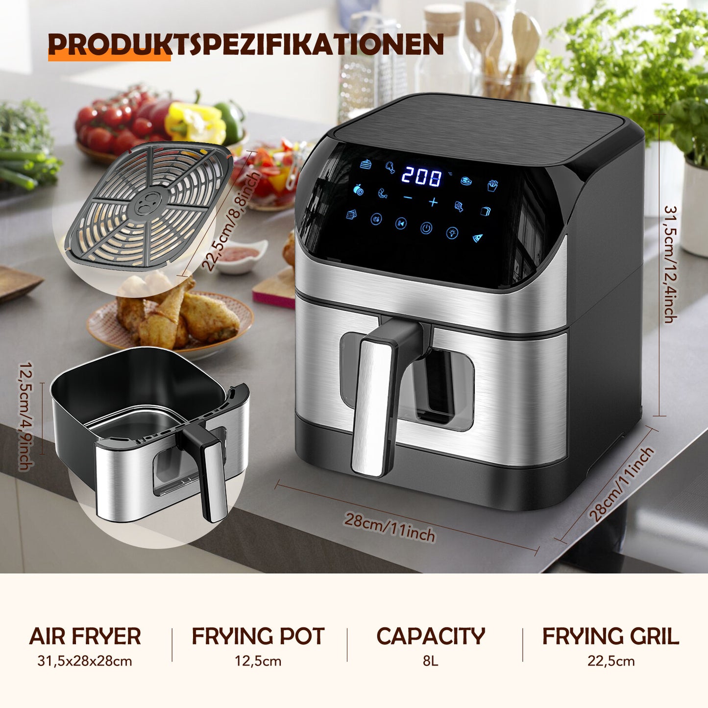 Air fryer Backofen Fritteusen Heißluft Friteuse Schwarz