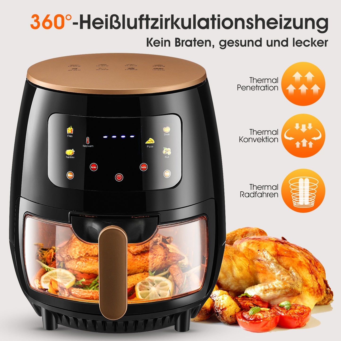 8L Heißluftfritteuse 1400W Heissluft Fritteusen Heißluft Ofen Friteuse Digitale