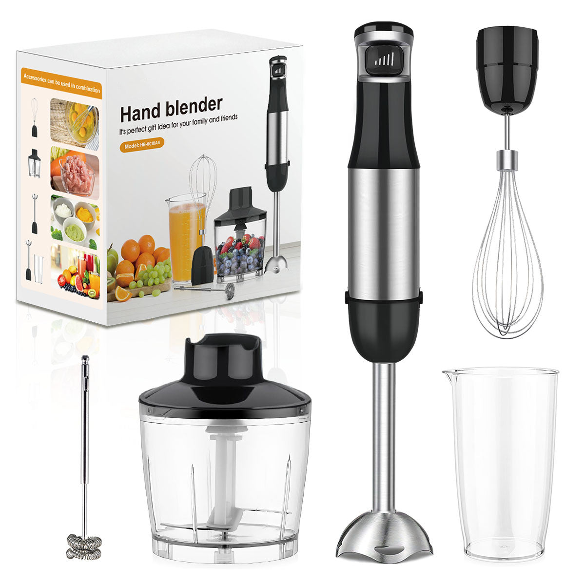 5 in 1 Stabmixer 800W Hand Blender Pürierstab Pürierer Püriergerät Mixer Silber