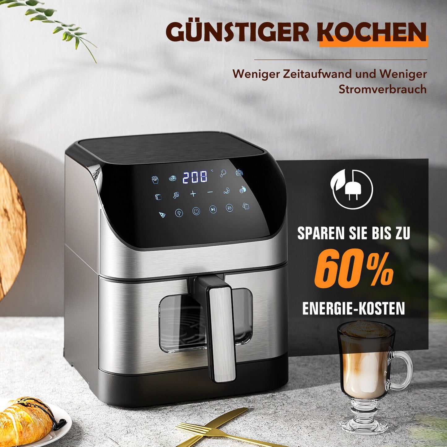 Air fryer Backofen Fritteusen Heißluft Friteuse Schwarz