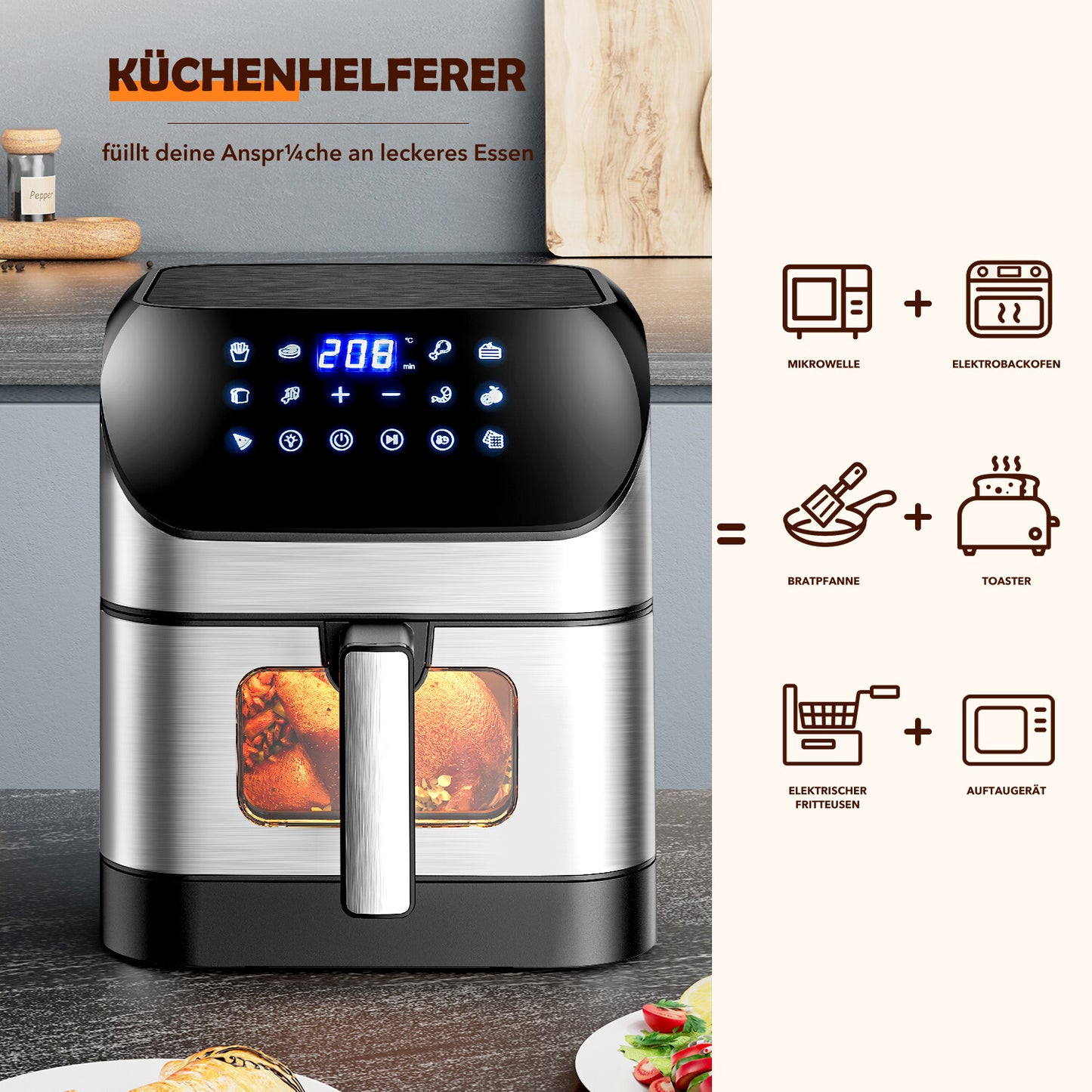 Air fryer Backofen Fritteusen Heißluft Friteuse Schwarz