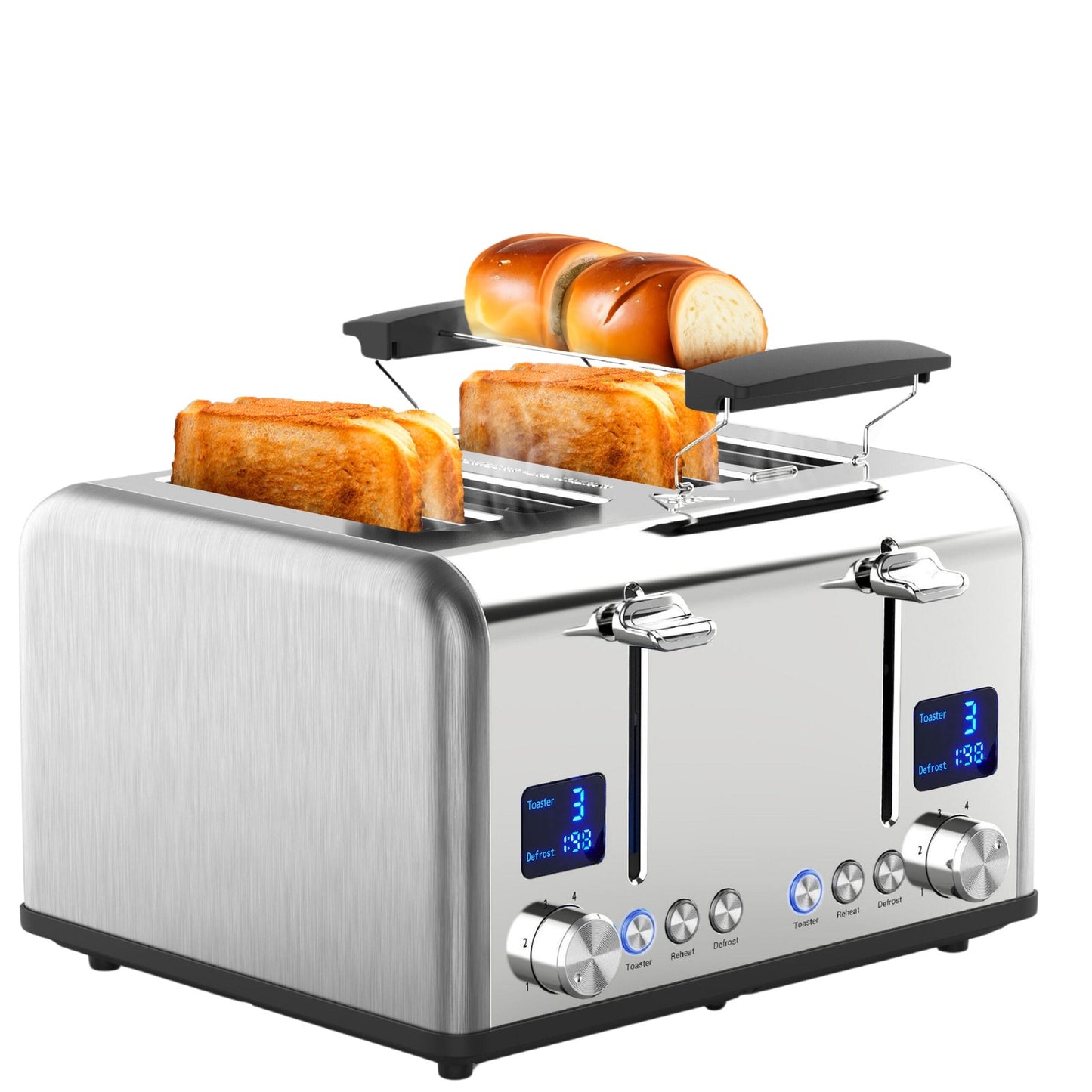 Toaster 4 Scheiben Toastautomat Brötchenaufsatz Krümelschublade