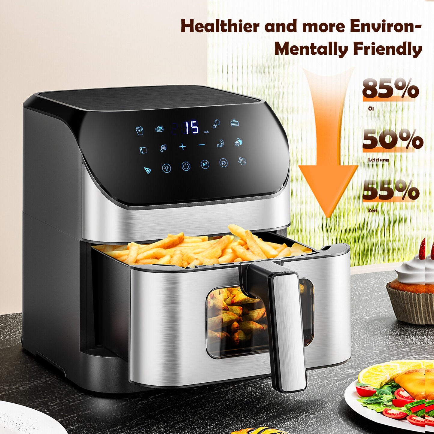 Air fryer Backofen Fritteusen Heißluft Friteuse Schwarz