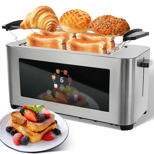 Langschlitztoaster 4 Scheiben mit Brötchenaufsatz 1400W Edelstahl